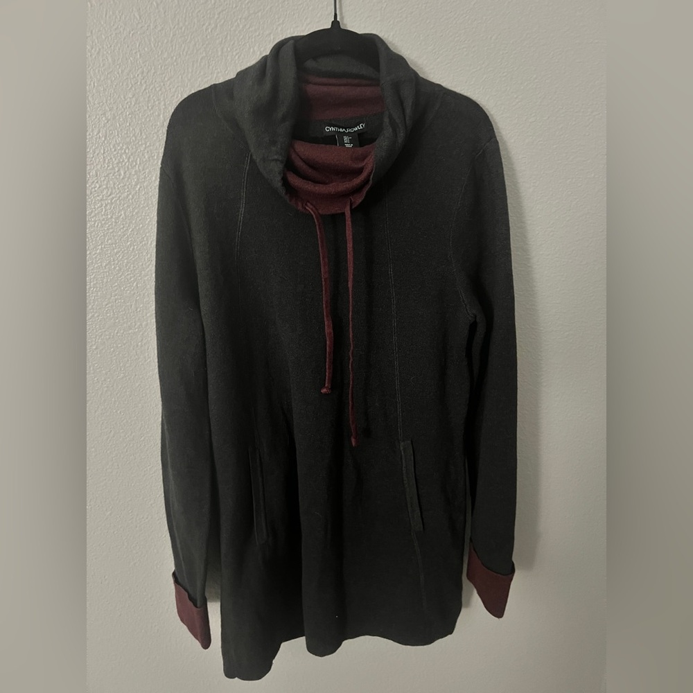 Cynthia Rowley Burgundy and Dark Gray Sweater Dress
